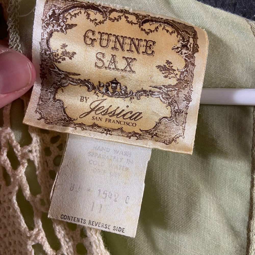 Gunne Sax by Jessica sage green Prairie Maxi Dress 70s Vintage Lace Cottage 11 - Picture 2 of 11